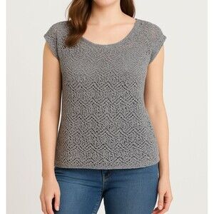 Express Women’s‎ Knit Crochet Top Gray Size S Lightweight Sheer Layering Blouse